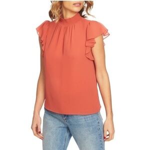 1.State Flutter Sleeve Smocked Neck Blouse